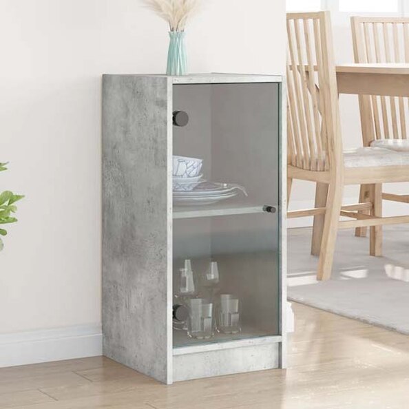 Avila Wooden Office Cabinet With 1 Glass Door In Concrete Grey