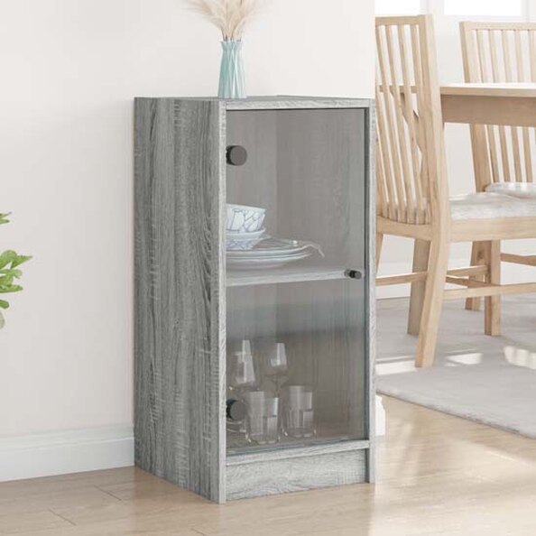Avila Wooden Office Cabinet With 1 Glass Door In Grey Sonoma