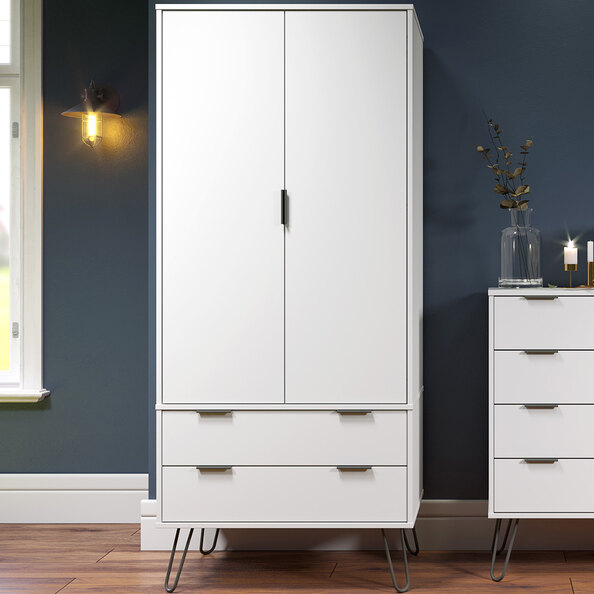 Avoch Wooden Wardrobe With 2 Doors 2 Drawers In White