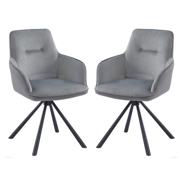 Avondale Swivel Grey French Velvet Dining Chairs In Pair