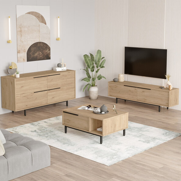 Avoris Wooden Living Room Furniture Set in Oak