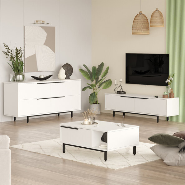 Avoris Wooden Living Room Furniture Set in White