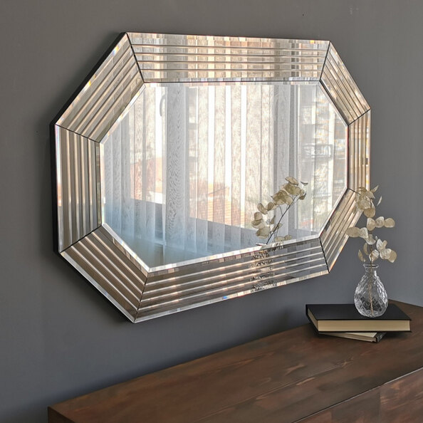 Avyra Large Wooden Octagonal Wall Mirror in Bronze