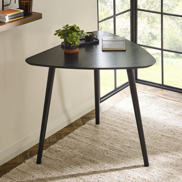 Avyron Wooden Triangular Dining Table in Black Ash
