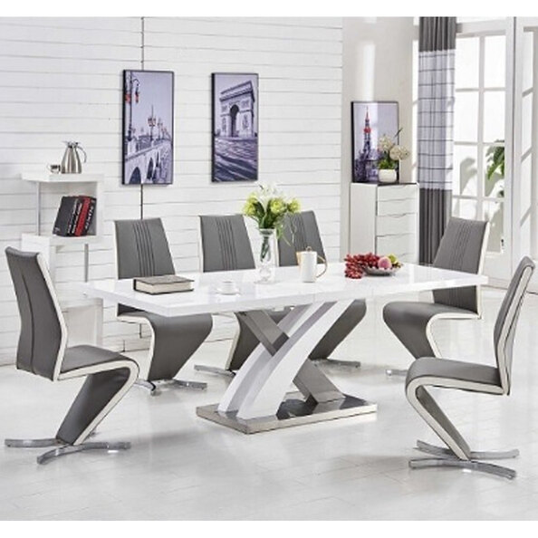 Axara Large Extending Grey Dining Table 6 Gia Grey White Chairs