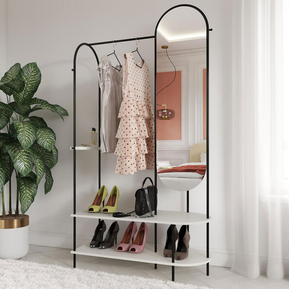 Axel Wooden Coat Stand with Mirror in Black
