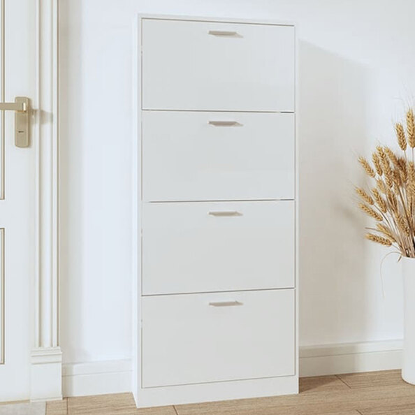 Axton High Gloss Shoe Storage Cabinet With 4 Flaps In White