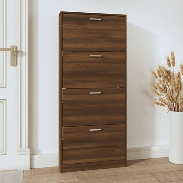 Axton Wooden Shoe Storage Cabinet With 4 Flaps In Brown Oak