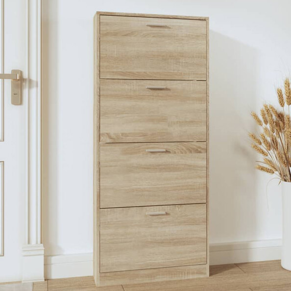 Axton Wooden Shoe Storage Cabinet With 4 Flaps In Oak