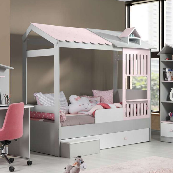 Ayder Wooden Children Bed in Pink and Grey
