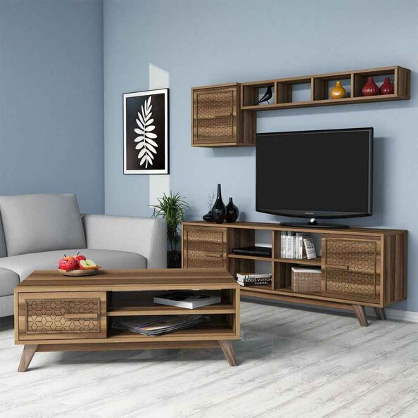 Ayla Wooden Entertainment Unit with Coffee Table Set in Walnut