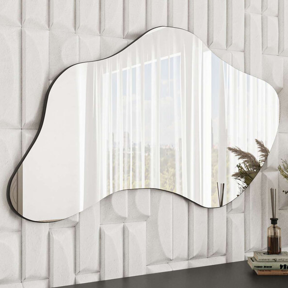 Azeila Wavy Organic Wall Mirror with Black Wooden Frame