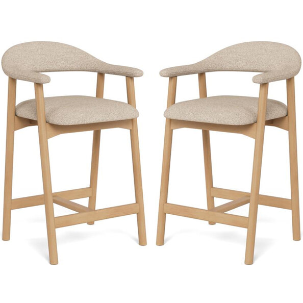 Aztec Fabric Bar Stools With Wooden Frame In Pair - Sand
