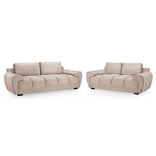 Aztec Plush Velvet 3+2 Seater Sofa Set In Mocha