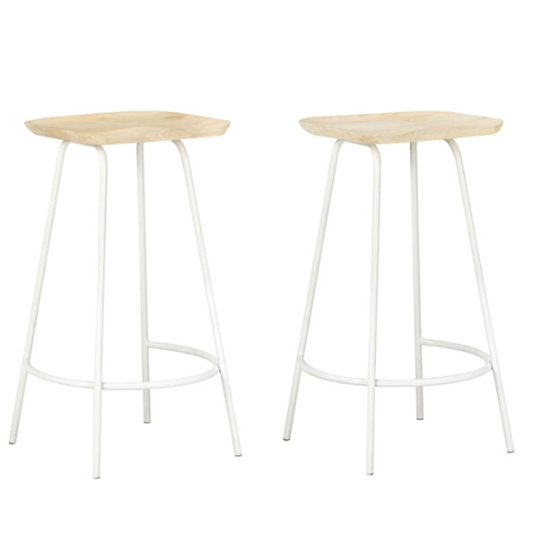 Azul Natural Wooden Bar Stools With White Metal Frame In A Pair
