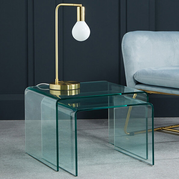 Azure Curved Glass Nest Of 2 Tables In Clear