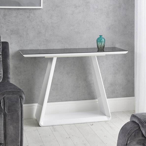 Azurro Glass Console Table In Black And High Gloss White