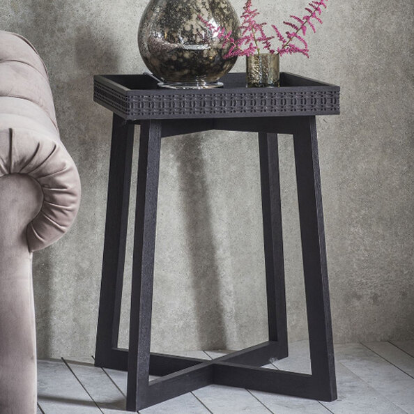 Bahia Square Wooden Side Table In Matt Black Charcoal