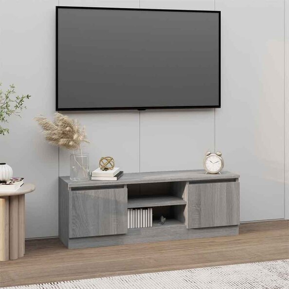 Baina 102cm Wooden TV Stand With 2 Doors - Grey Sonoma