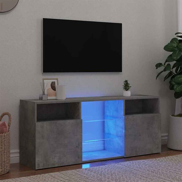 Baina 120cm Wooden TV Sideboard With 2 Doors And LED Lighting - Concrete Grey