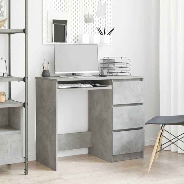 Baina Wooden Computer Desk With 3 Drawers - Concrete Grey