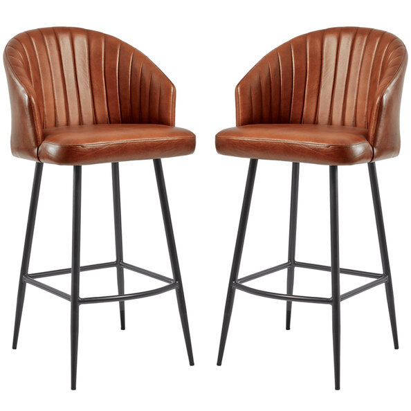 Bakewell Bruciato Tan Genuine Leather Bar Stools In Pair