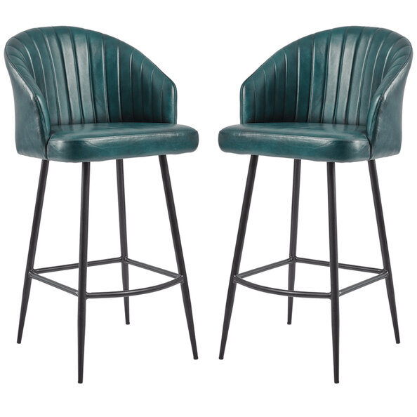 Bakewell Vintage Blue Genuine Leather Bar Stools In Pair