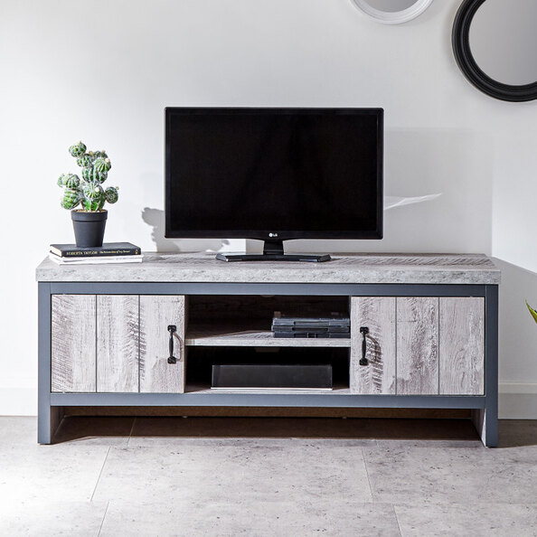 Balcombe Wooden TV Stand With 2 Doors In Grey
