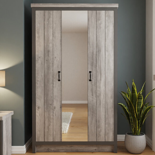 Balcombe Wooden Wardrobe With 3 Doors In Grey