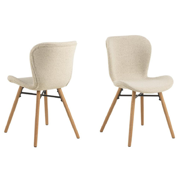 Baldwin Cream Fabric Dining Chairs With Oak Legs In Pair