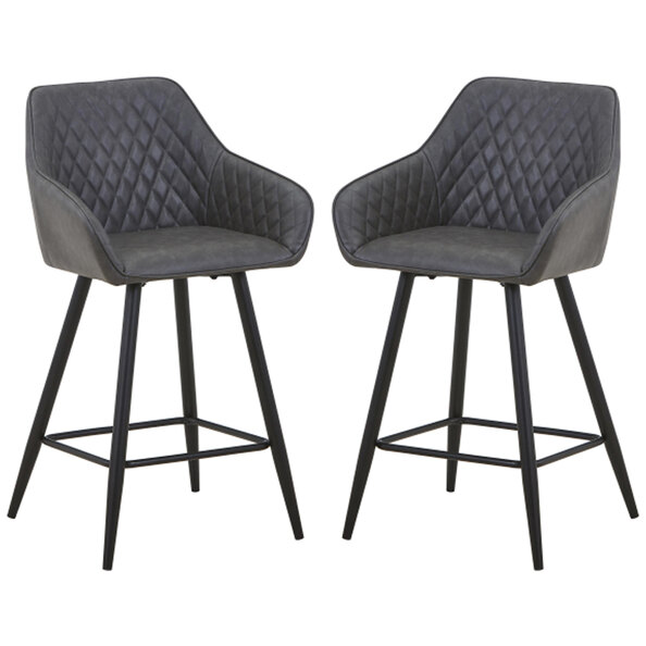 Bamburgh Grey Leather Effect Bar Stool in Pair