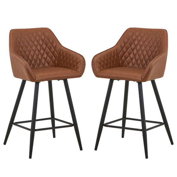 Bamburgh Tuscan Tan Leather Effect Bar Stool in Pair