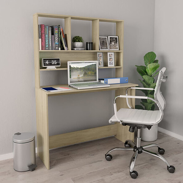 Bancroft Wooden Laptop Desk With Bookshelf In Sonoma Oak