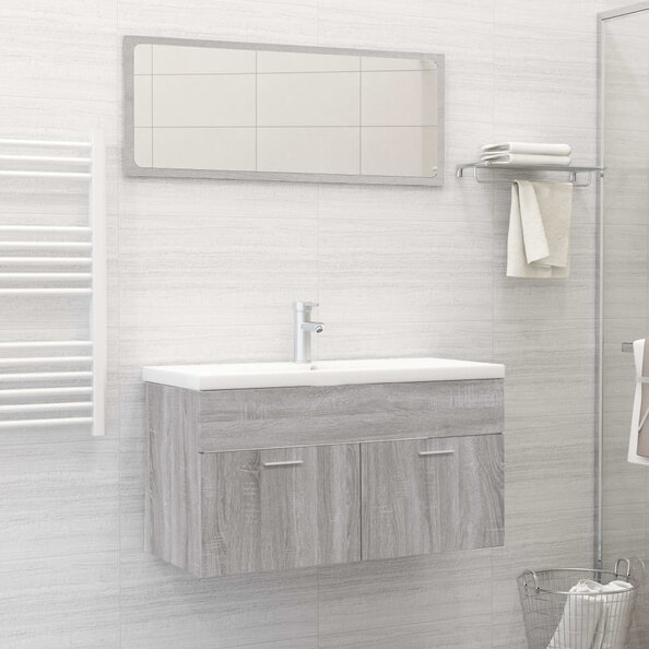 Banff Wooden 2 Piece Bathroom Furniture Set In Grey Sonoma