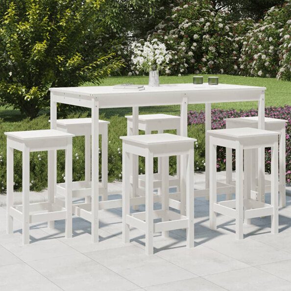 Bangor Solid Wood Pine 7 Piece Garden Bar Set In White