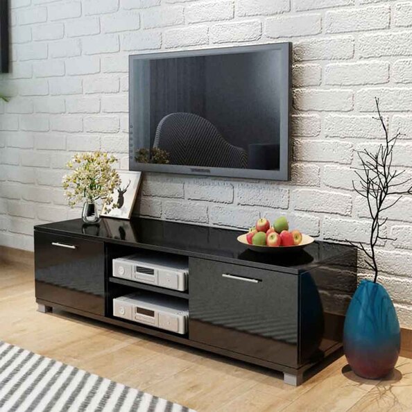 Banning 120cm Wooden TV Stand With 2 Doors In Gloss Black