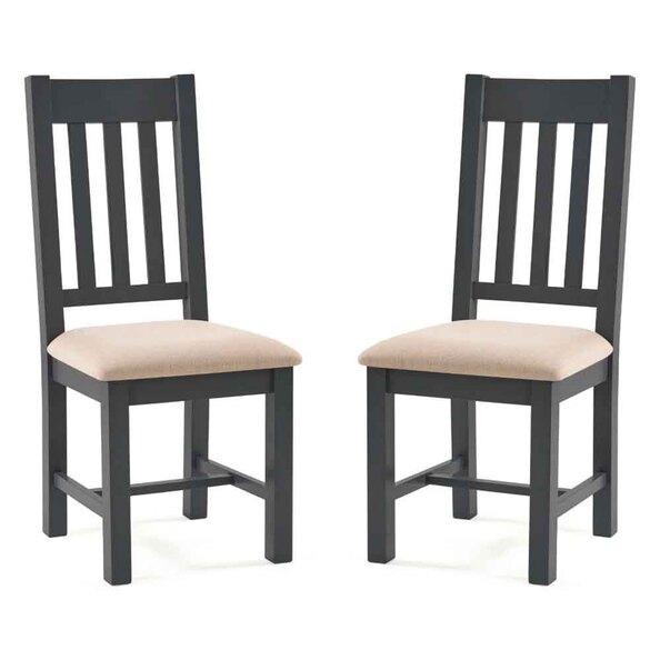 Baqia Dark Grey Wooden Dining Chairs with Fabric Seat in Pair