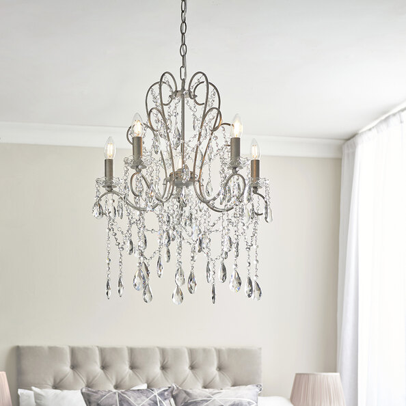 Baraboo 5 Light Glass Pendant Ceiling Light In Aged Silver