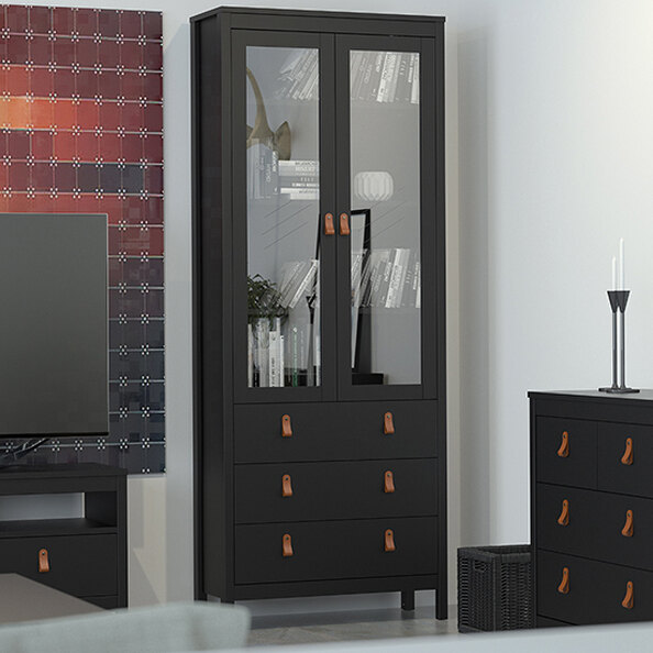 Barcila Wooden Display Cabinet With 2 Doors In Matt Black