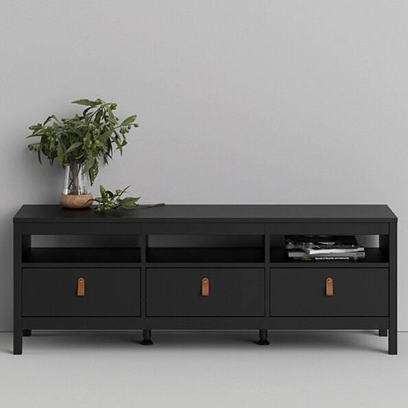 Barcila Wooden TV Stand With 3 Drawers In Matt Black