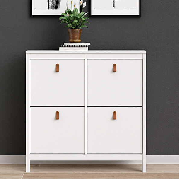 Barcila Wooden Shoe Cabinet With 4 Flip Doors In White