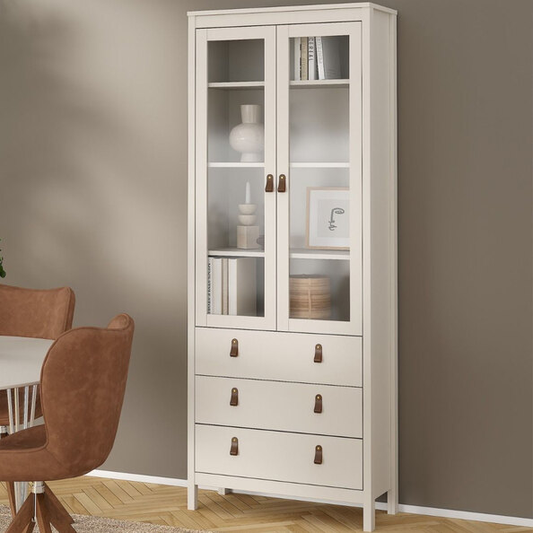 Barcila Wooden Display Cabinet With 2 Doors 3 Drawers In Cashmere