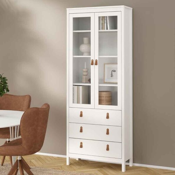 Barcila Wooden Display Cabinet with 2 Glass Doors in White