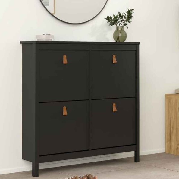 Barcila Wooden Shoe Storage Cabinet with 4 Flip Doors in Matt Black