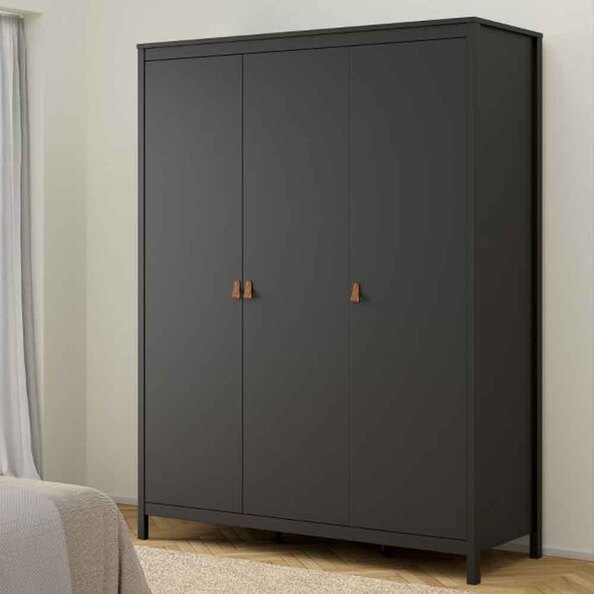 Barcila Wooden Wardrobe with 3 Drawers in Matt Black