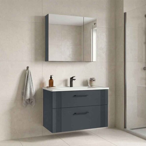 Bari Large Wooden Bathroom Furniture Set with 2 Doors 2 Drawers in Anthracite