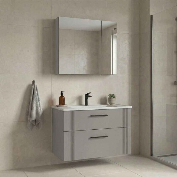 Bari Large Wooden Bathroom Furniture Set with 2 Doors 2 Drawers in Cashmere