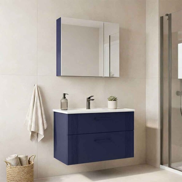Bari Large Wooden Bathroom Furniture Set with 2 Doors 2 Drawers in Navy Blue