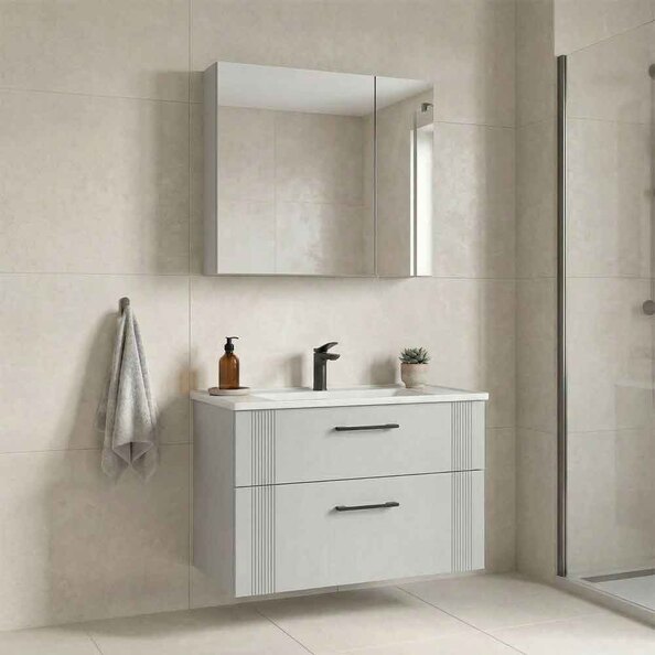 Bari Large Wooden Bathroom Furniture Set with 2 Doors 2 Drawers in White