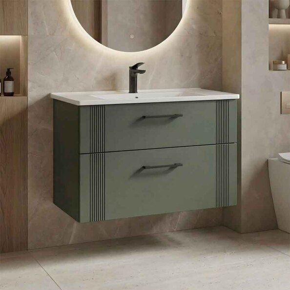 Bari Large Wooden Wall Mounted Vanity Unit with 2 Drawers in Green